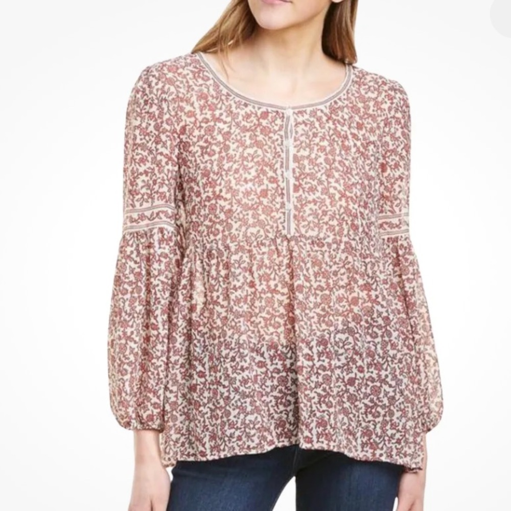 Max Studio Sheer Babydoll Style Balloon Sleeve Floral Blouse - Size S